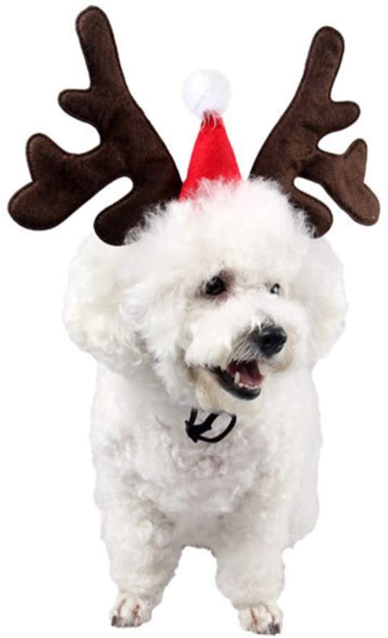  Amosfun Mascota Perro Navidad Mascota Cachorro Ciervo asta Diadema Navidad Reno Orejas asta Traje de Navidad 