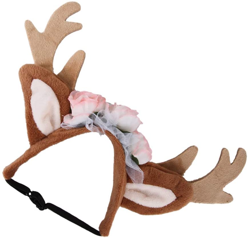 Amosfun Navidad Mascota cornamentas de Renos Diadema Alce Reno Orejas Flores Tocado hairhoop Navidad Cosplay Disfraz para Perros Gatos Talla l 
