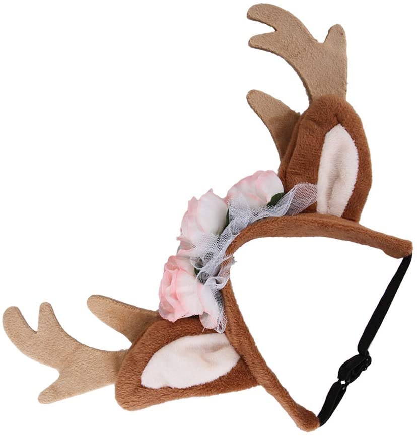  Amosfun Navidad Mascota cornamentas de Renos Diadema Alce Reno Orejas Flores Tocado hairhoop Navidad Cosplay Disfraz para Perros Gatos Talla l 