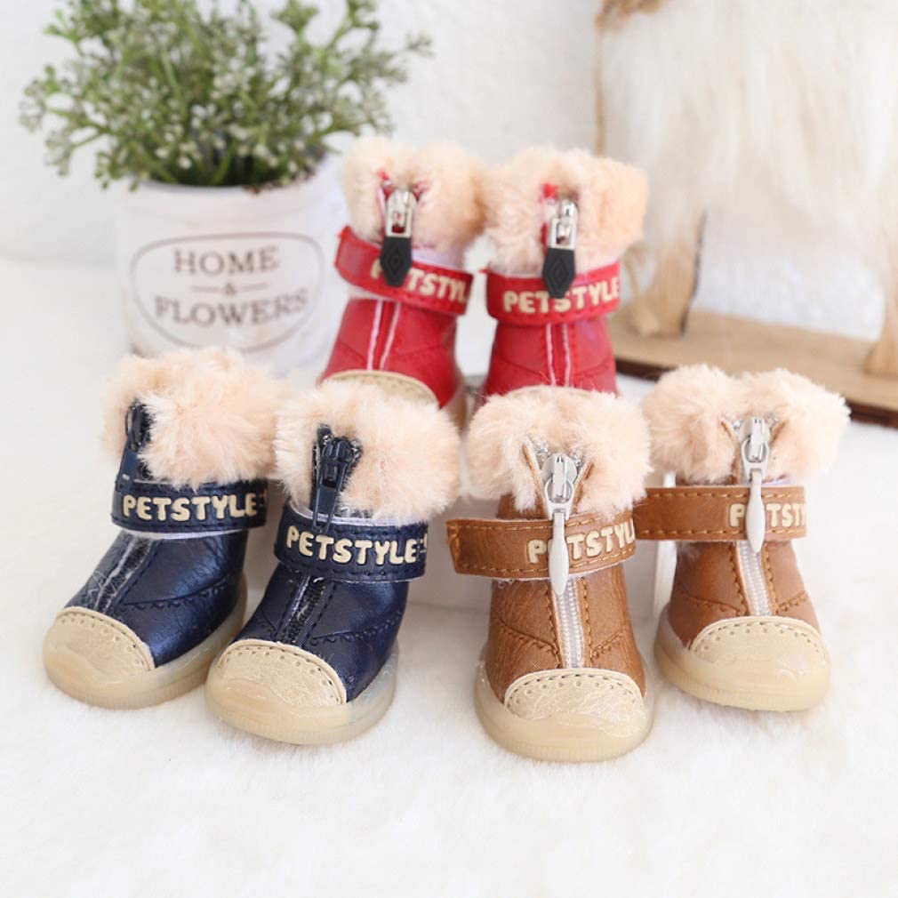 AMURAO Zapatos para Mascotas Antideslizantes de Felpa Botas para Cachorros de Invierno cálido Botas de Nieve Impermeables para Perros Yorkie Rain 