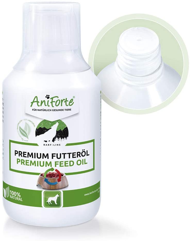  AniForte Premium Feed Oil 250ml - aceite premium prensado en frío, aditivo ideal para diestas BARF, aceite base de alta calidad y natural 