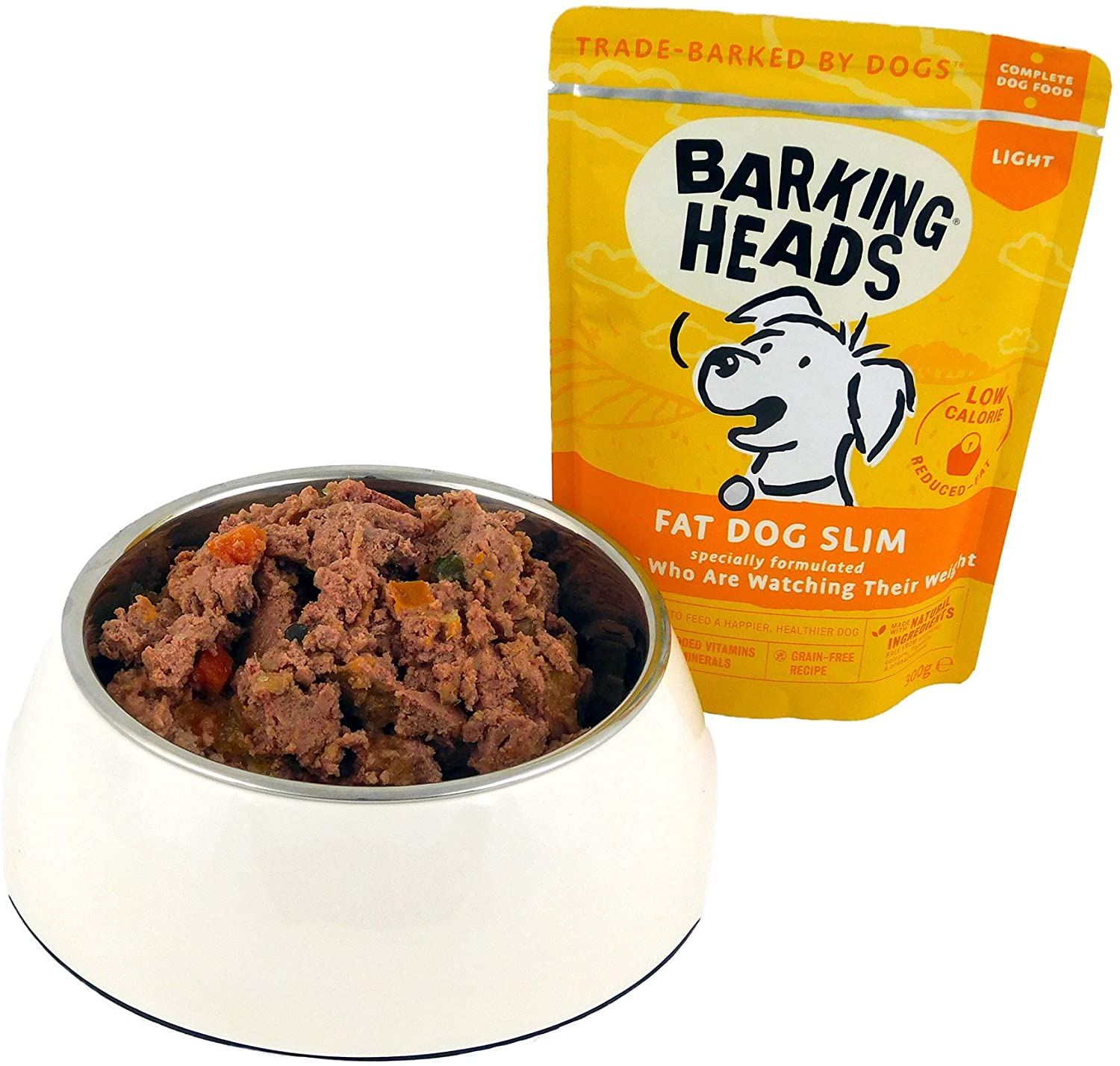  Barking Heads Comida Húmeda para Perros baja en calorías - Fat Dog Slim - Pollo de corral sin aromas artificiales, 85% Natural, Receta baja en calorías sin cereales (10 x 300 g) 