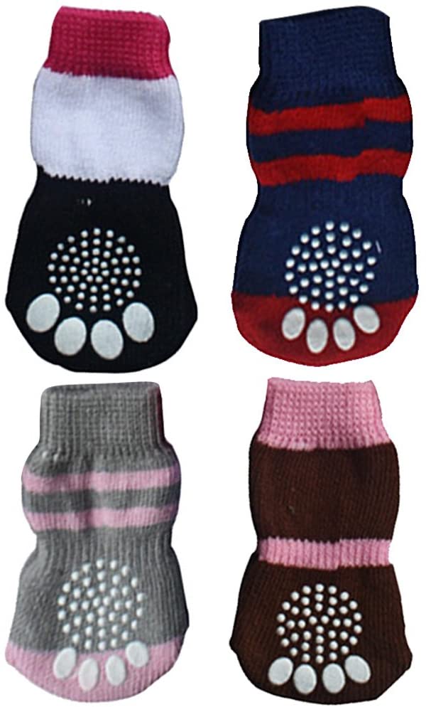  BEETEST Linda mascota Anti Slip elástico tejer calcetines para cachorro perro gato Color al azar,Juego de 4,Talla S 