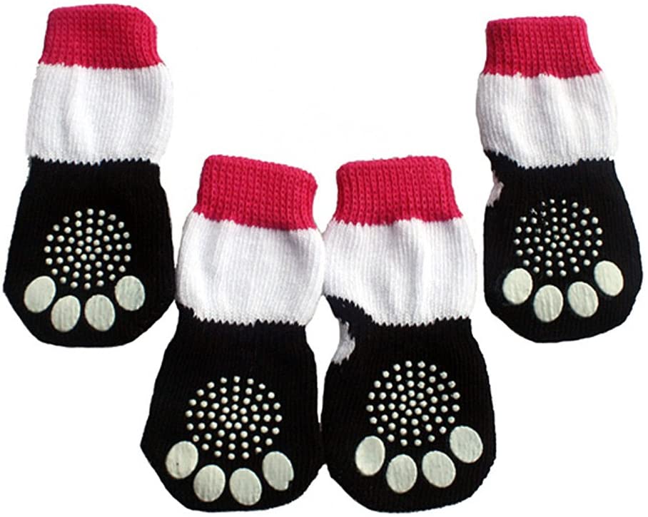  BEETEST Linda mascota Anti Slip elástico tejer calcetines para cachorro perro gato Color al azar,Juego de 4,Talla S 