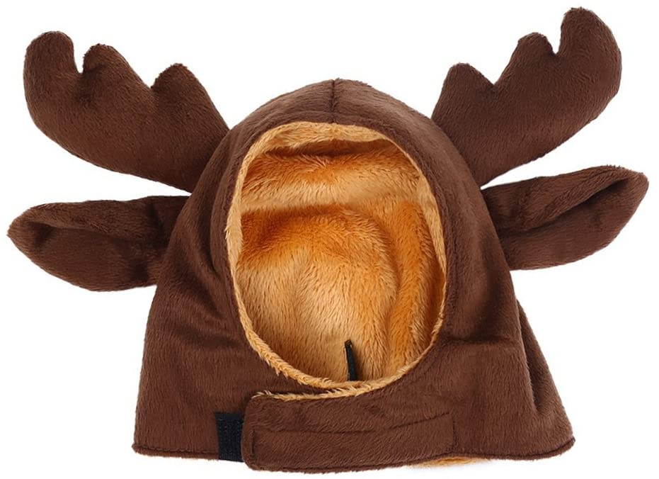  Bello Luna Casquillo del sombrero del alce del animal doméstico para el pequeño perro y el gato, sombrero de las astas del animal doméstico Vestido del partido del traje de Cosplay-Brown (M) 