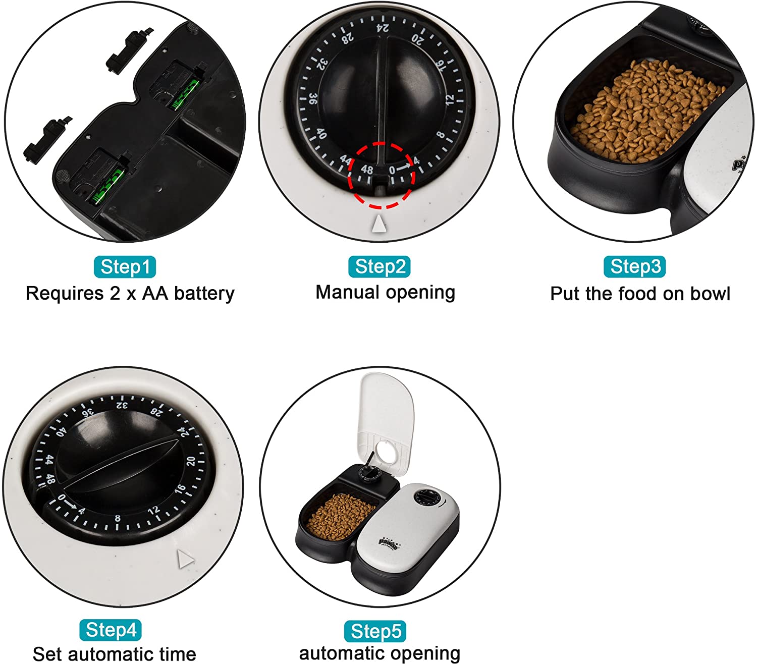  BIGWING Style Alimentador Automático Comedero para Mascota/Gato/Perro Puntuable Temporizador Programable, 2 x 300 ML 