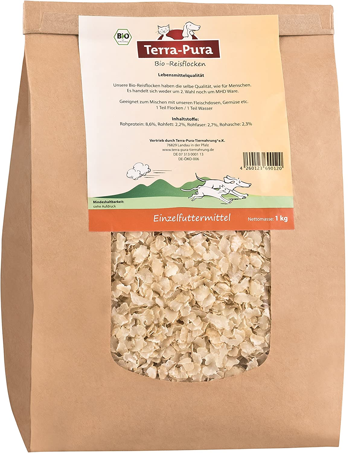  Bio copos de arroz 1000 g Terra de pura calidad alimentaria barf 