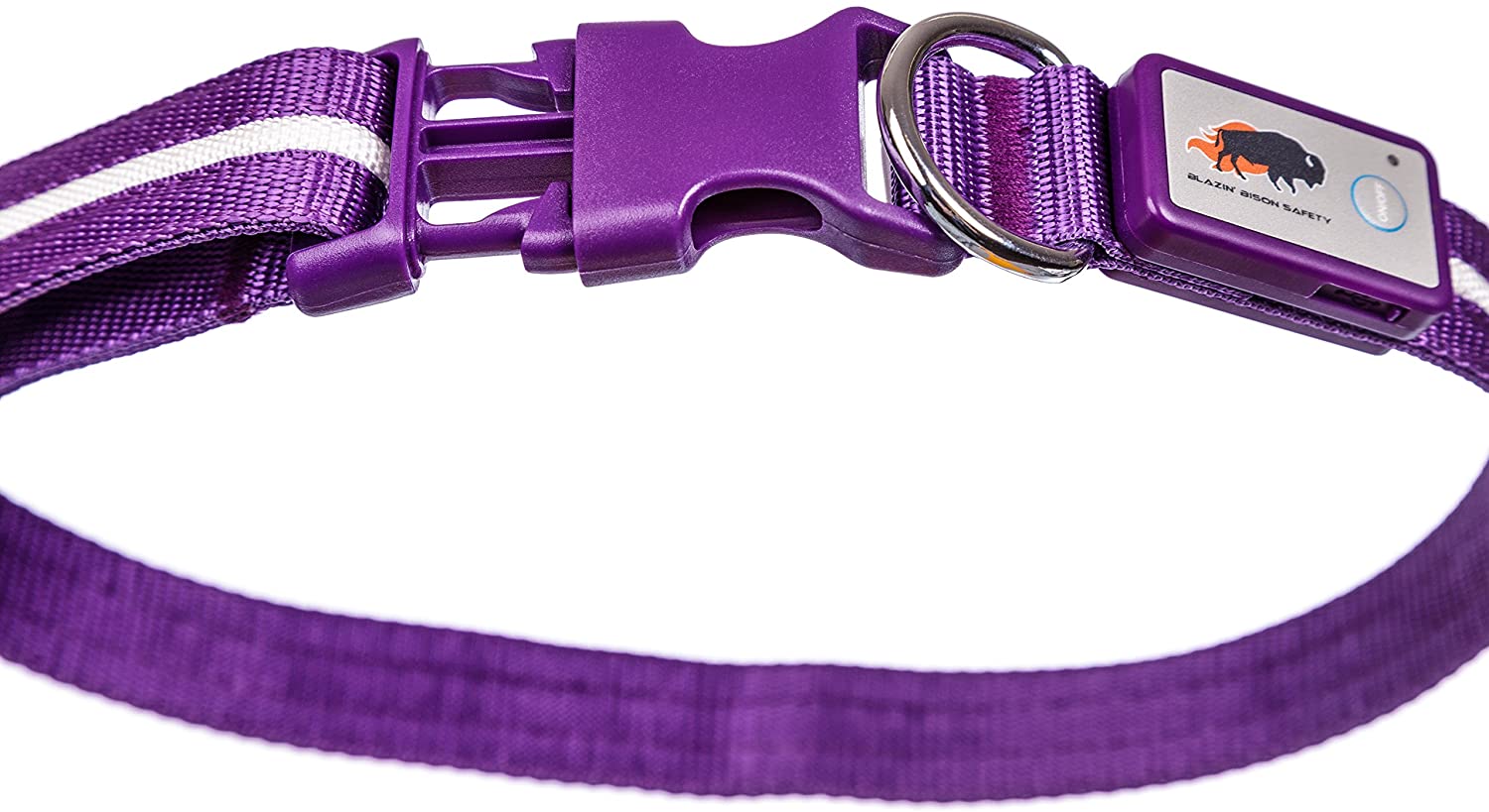  Blazin' Bison Seguridad LED Collar de perro - USB recargable con luz violeta medio intermitente resistente al agua 