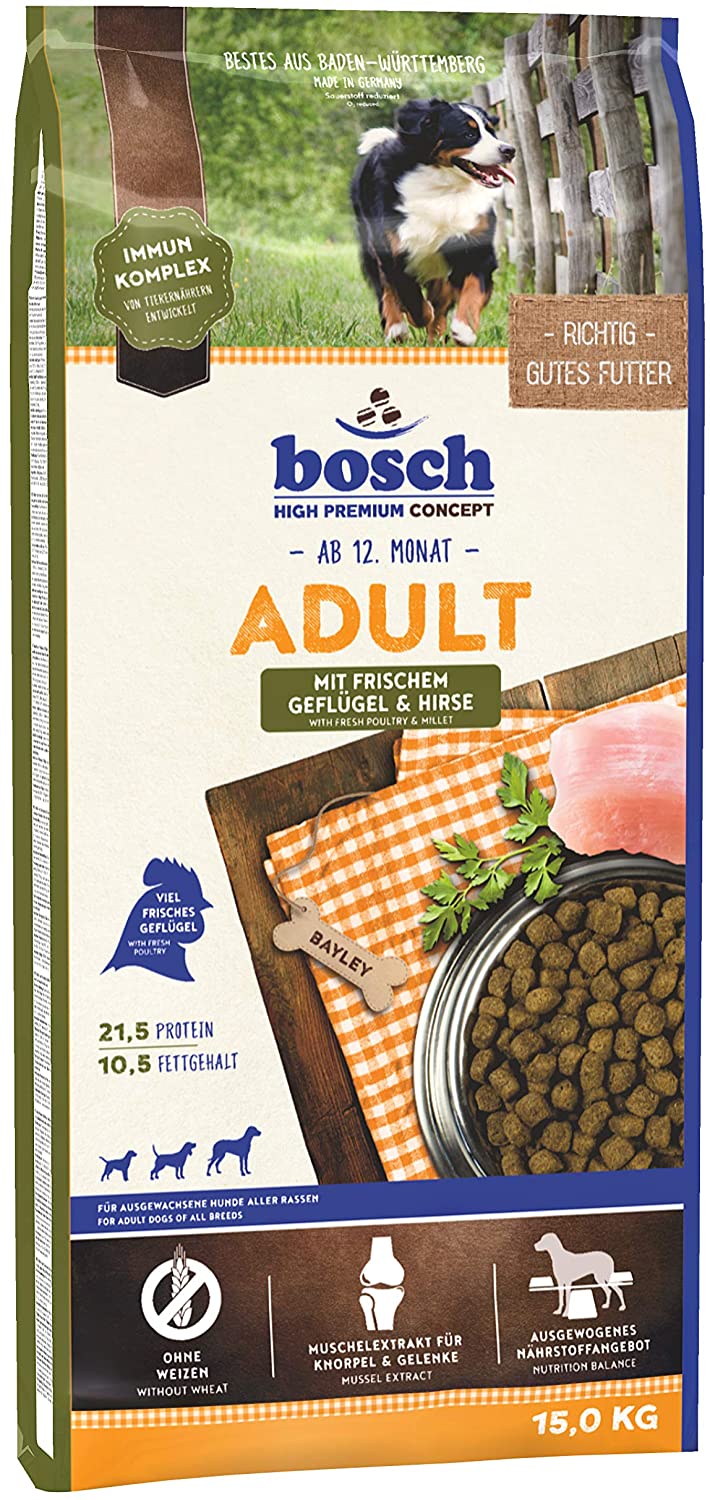  bosch HPC Adult | con Aves de corral frescas y Mijo | Comida seca completa para perros adultos de todas las razas | 15 kg 