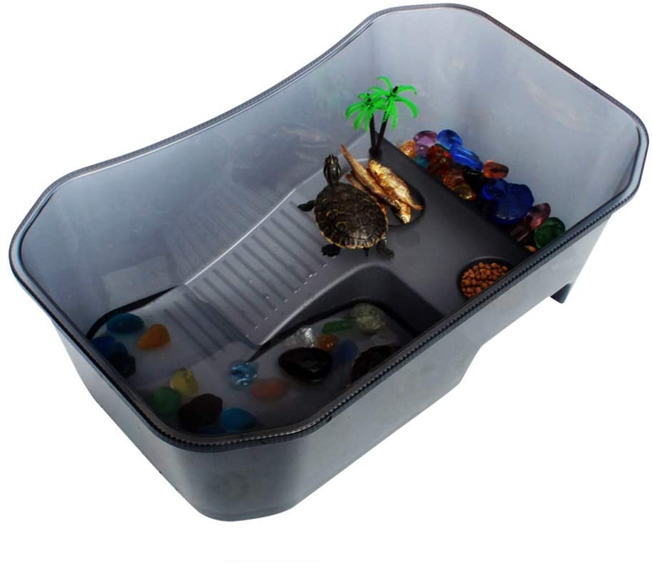  BovoYa Tanque de Acuario Semitransparente de 1 Pieza, plástico Reptil Hábitat Tortuga Caja de cría de Animales Acuario con rampa Adecuado para Mascotas Que se arrastran 