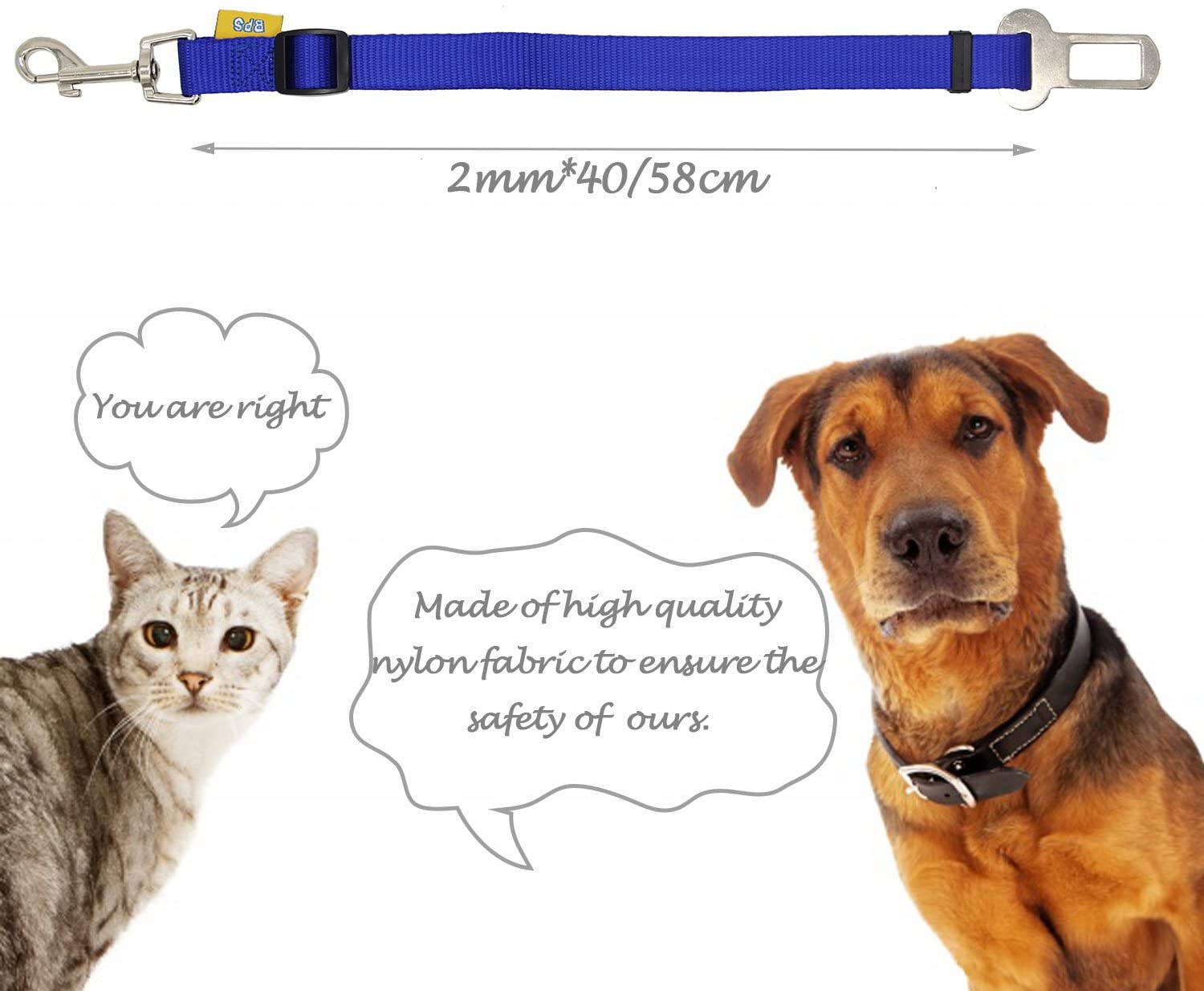  BPS(R 2X Cinturón de Seguridad de Coche,Ajustable para Perro,Color:Azul Oscuro,Azul Claro,Verde y Rojo,Safety Belt para Cachorro Gato Gata Mascotas Animales,Tamaño:(2.0 x 40/58cm). BPS-2675 * 2 