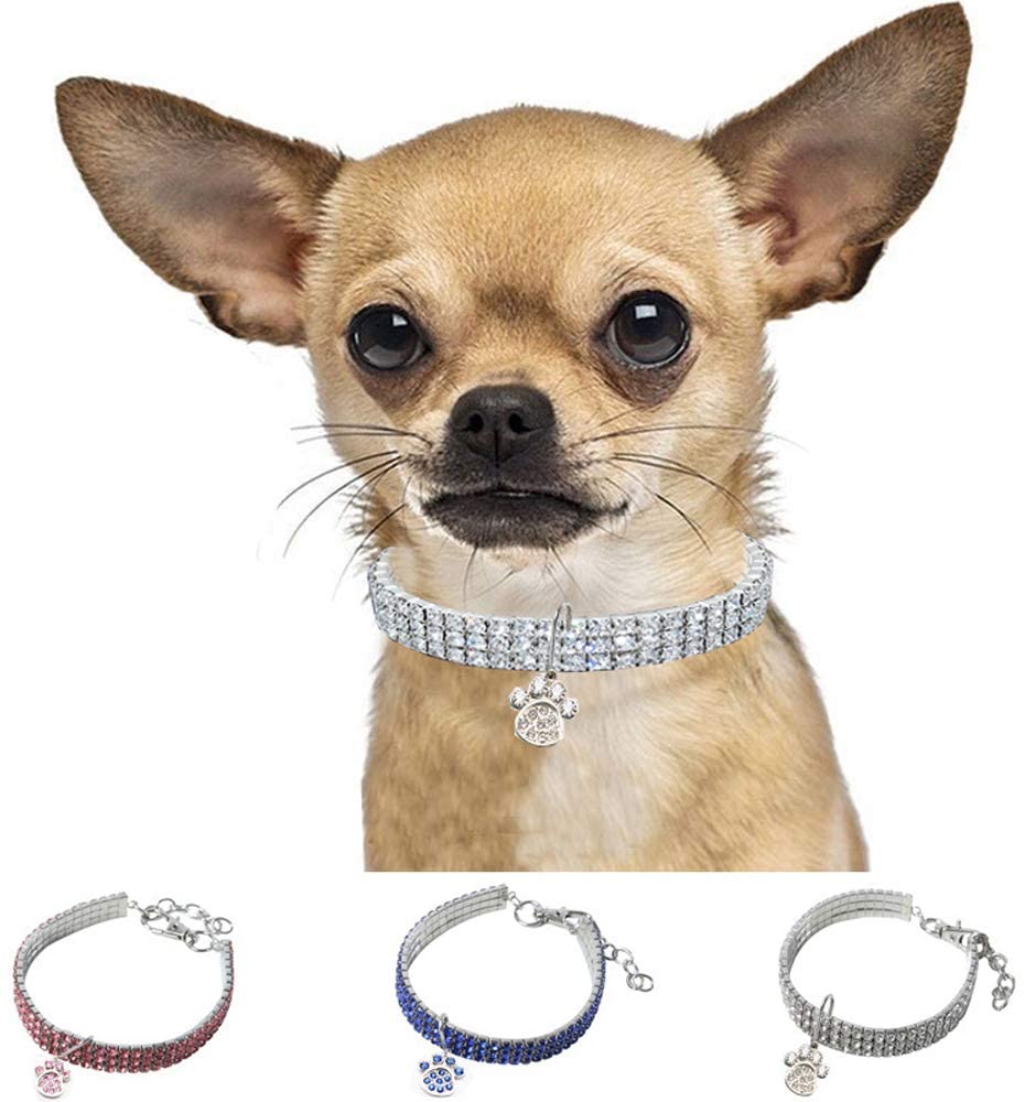  BT Bear Collar para Mascota, Collar con Colgante de Hueso elástico con Cristales Brillantes para Gatos, Perros pequeños 