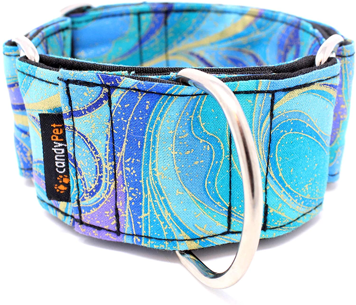  candyPet Collar Martingale para Perros - Modelo Ondas Azules (S: Ancho 4 cm (30-40cm diámetro)) 