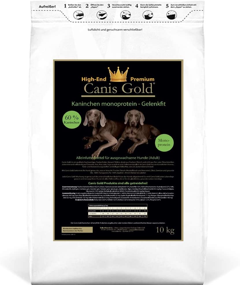  Canis Gold Adult 60% Conejos | monopro calcárea | getreidefreies Super Premium Perros trockenfutter | 10 kg Pack 