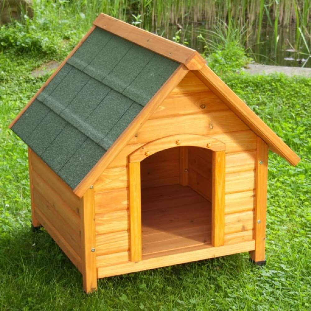  Caseta de perro para exterior, de madera ligera, con techo inclinado 