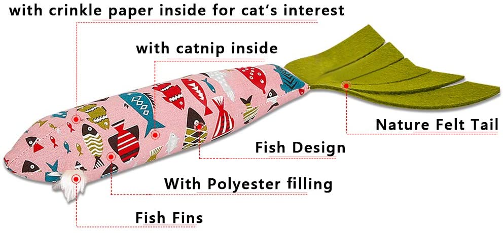  Catnip Juguetes para Gatos, Catnip Juguete Forma de Pez Juguetes De Entrenamiento Cat Toy Juguetes con Hierba Gatera Juguete Interactivo para Gatos con Papel de Anillo para Gatos Kitty (Rosa) 