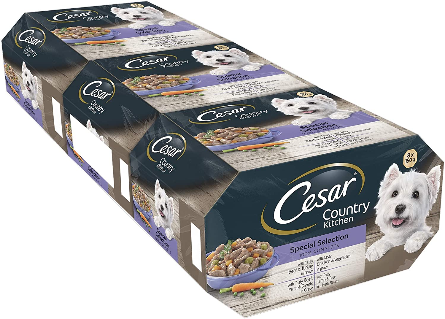  Cesar Country Kitchen - Comida para perros, selección especial, 8 x 150 g, paquete de 3 