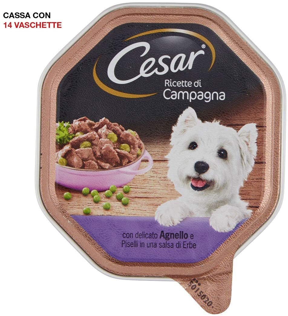  Cesar Recetas de Campo con Delicado Cordero y Guisantes en una Salsa de Hierbas 150 G – Comida para Perros – Pack de 14 Unidades 