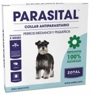  Collar Antiparasitario para Perros Pequeños y Medianos de Parasital - Zotal, Repelente ante Mosquitos, Pulgas y Garrapatas. Activo Frente la Leishmaniasis 