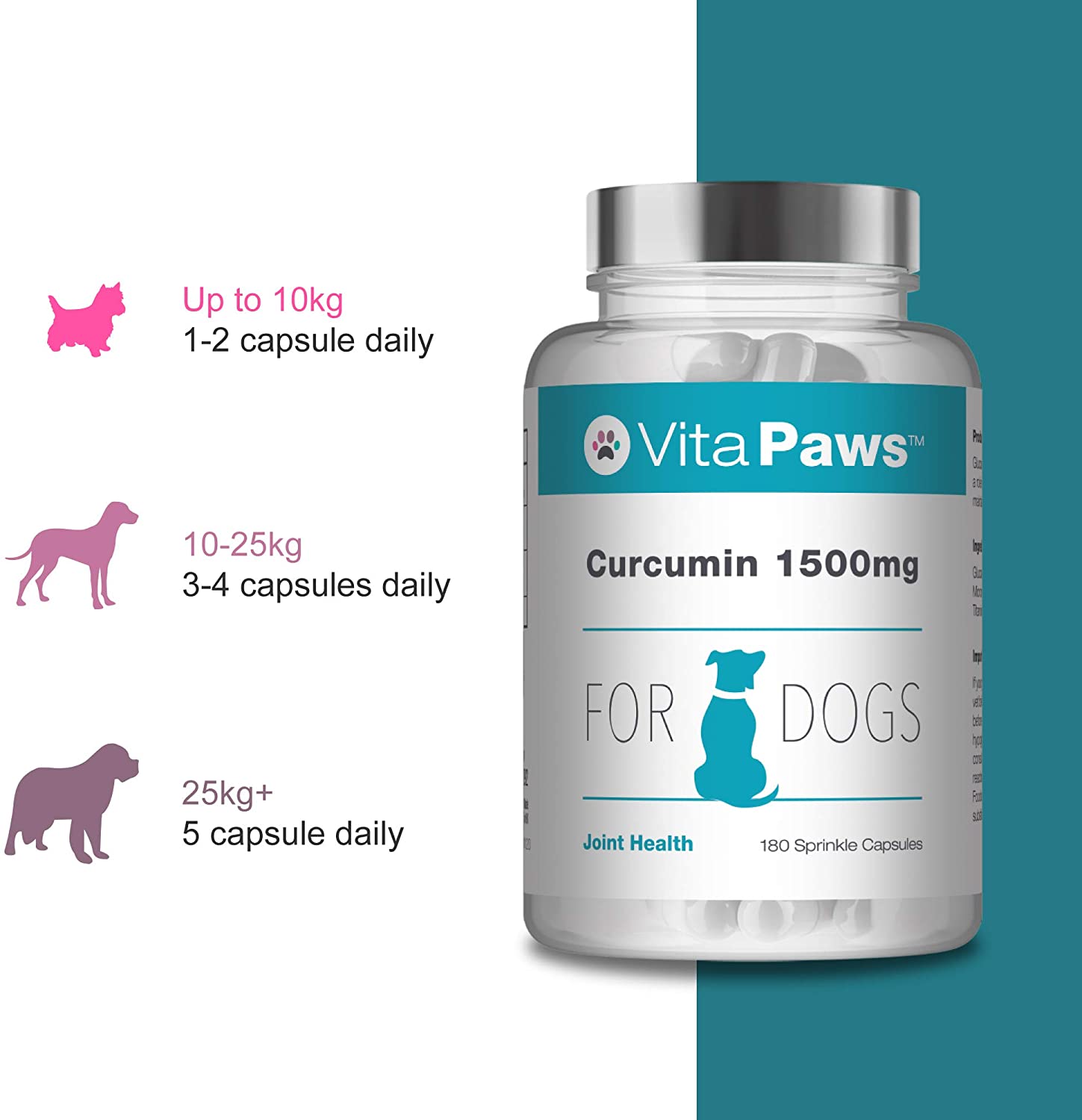  Curcumina 1500mg para Perros - 180 Cápsulas - VitaPaws 