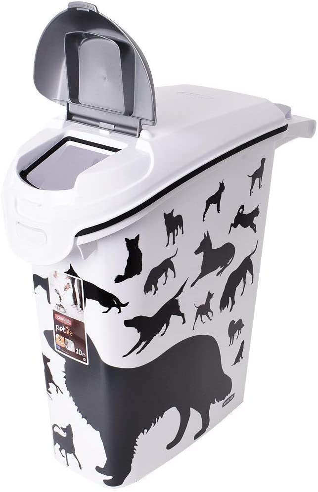  Curver - Contenedor de comida para perros 10 kg/23 l en blanco/negro, plástico, 35 x 25 x 10 cm 
