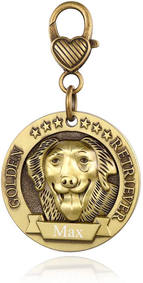  Custom4U Placa de Identidad para Perros Etiquetas Redondas Zinc 3D Relieve Dog Tag Personalizado con Nombres Grabados para Golden Retriever 