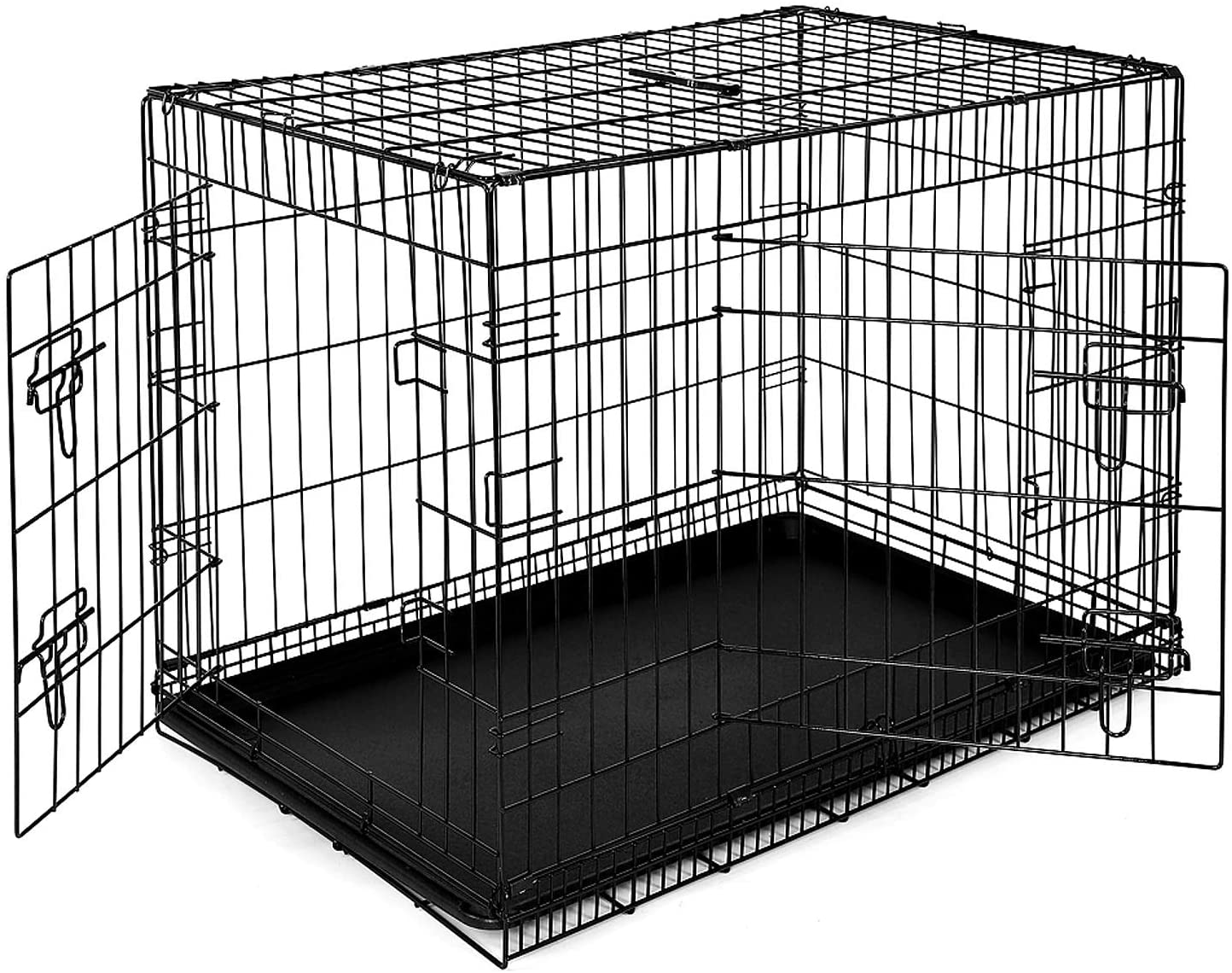 dibea DC00493, jaula de transporte para perros y animales pequeños, caja robusta hecha de alambre fuerte, plegable / con bisagras, 2 puertas, con bandeja inferior, tamaño XL 