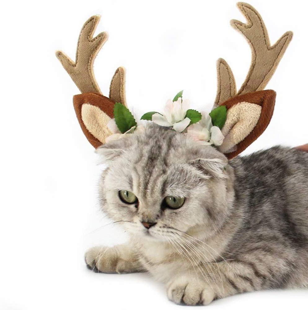  dontdo Navidad Reno Cuerno Orejas Mascotas Cabeza Banda de Navidad Fiesta Perro Gato Divertida decoración, S 