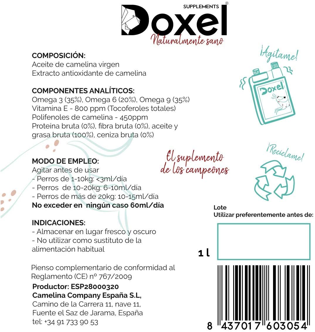  Doxel Senior-1 litro| Aceite Perros| Suplemento| Antiinflamatorio| Anti envejecimiento| Articulaciones sanas| Sistema inmunitario| Ácidos grasos Omega 3 6 9| Vitamina E| Masa Muscular|Perros Mayores 