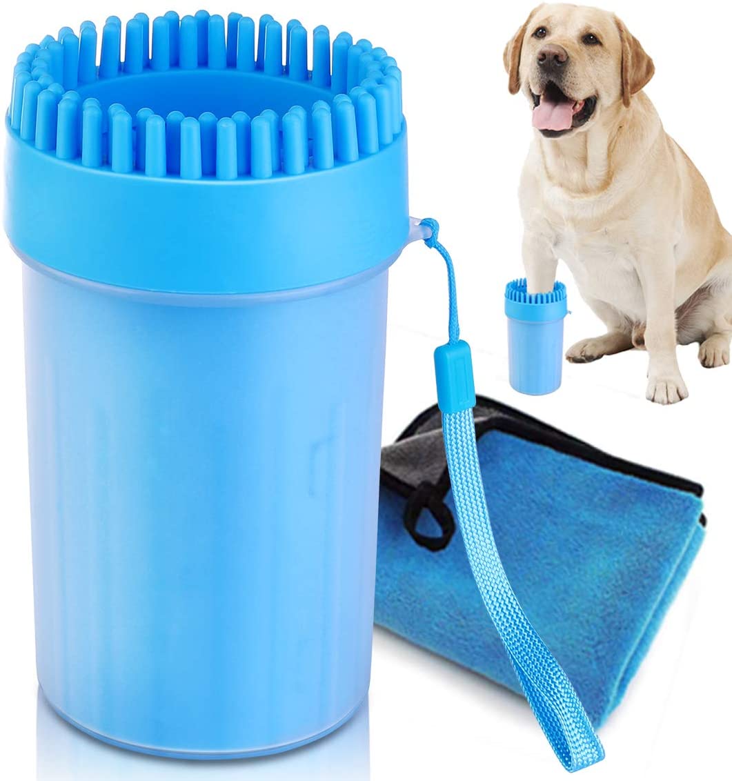  EPODA Limpiador de Huellas de Perro, Limpiador de pies para Mascotas con cepillos de Silicona Suave, Taza portátil para Limpiar los pies sucios de Mascotas – con una Toalla 