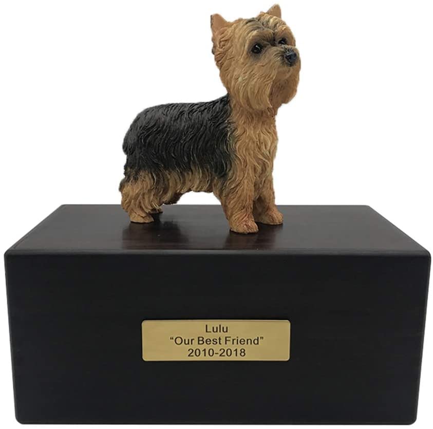  Estatua perros mascotas ataúd, cremación entierro del animal doméstico murió Cenizas Urna, recuerdo Prestige gatos y perros Ataúd Animal, Protección del Medio Ambiente ( Color : Yorkshire Terrier ) 