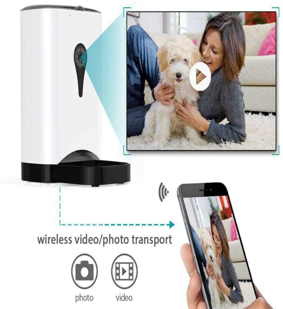  Febelle Alimentador automático Inteligente para Mascotas con cámara Control Remoto WiFi de vídeo Recargable comedero para Perros Gatos 