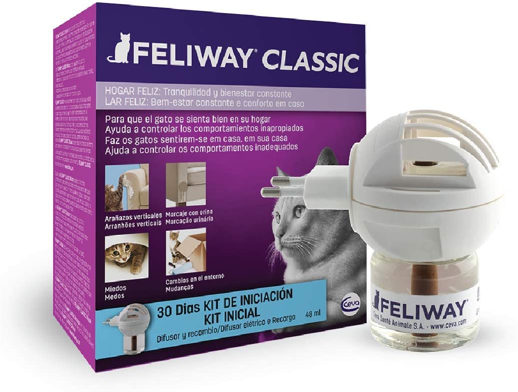  FELIWAY Classic - Antiestrés para gatos - Marcaje con orina, Miedos, Cambios en el entorno, Arañazos Verticales - Difusor + Recambio 48ml 