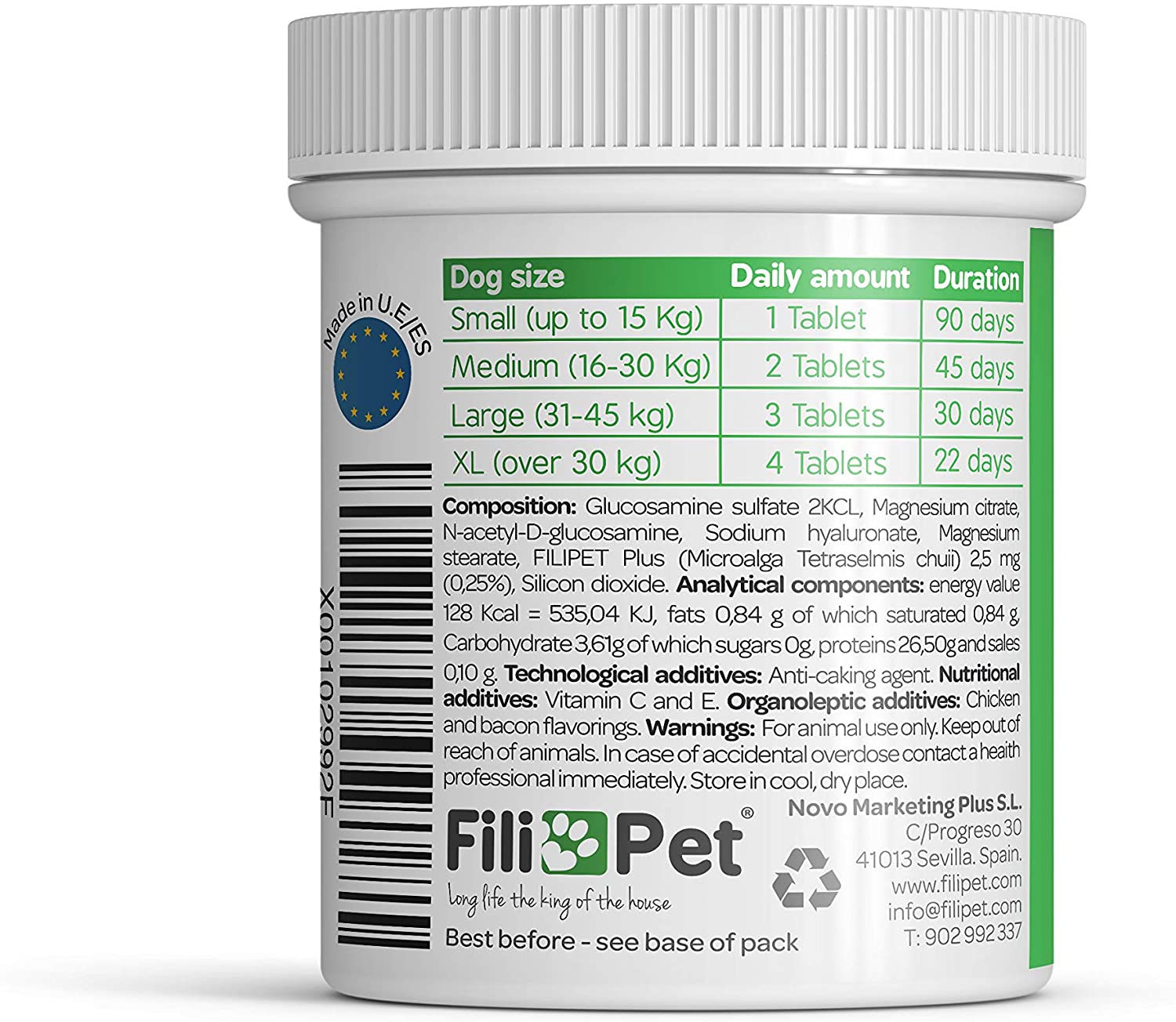  Filipet Glucosamina para Perros, antinflamatorio, condroprotector, Ayuda al Cuidado de Las articulaciones, Huesos, Mejora la Movilidad y flexibilidad de su Perro. Fórmula PETFIT Plus. Filiflex 