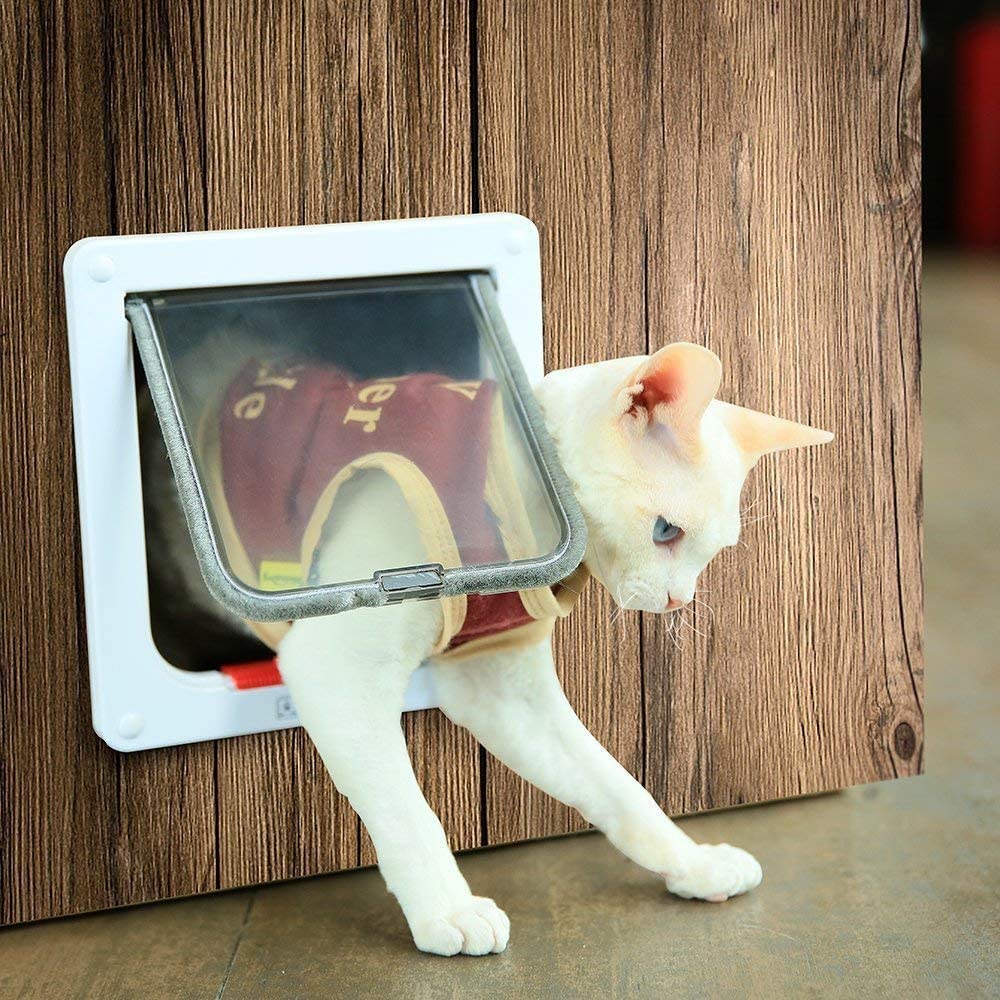  Fontic 4-Modo Puerta Magnética Bloqueable de Aleta para Gato Gatito Perro Perrito Mascota Seguridad puerta de Aleta para Gato, Perro, Mascota (L) 