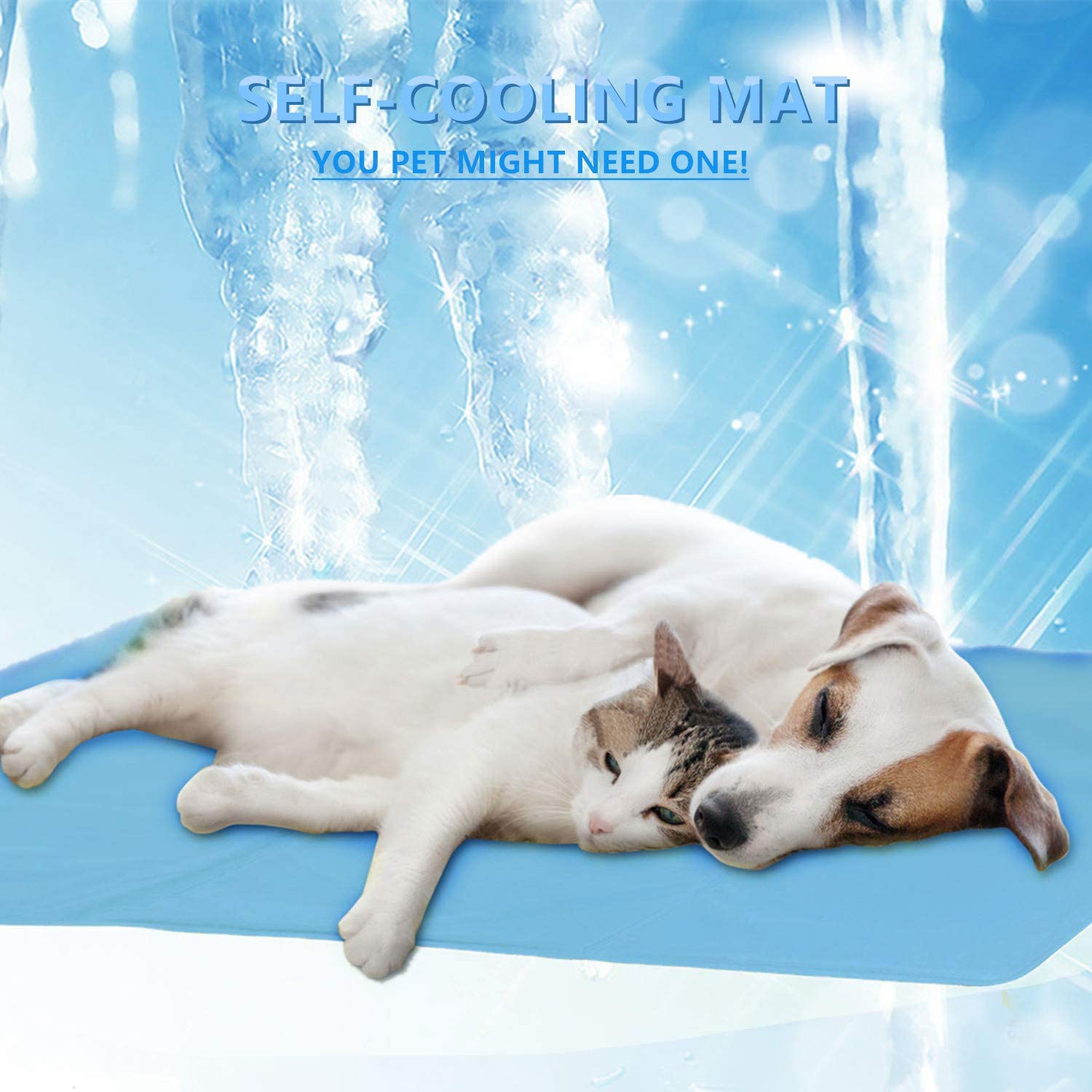  ForUUU Alfombrilla de Refrigeración Animales, Manta para Perros Fria Alfombra Refrescante para Mascotas Animales Manta de Dormir Fresco Cojín Azul (S: 18 * 12 in(60 * 40 cm)) 