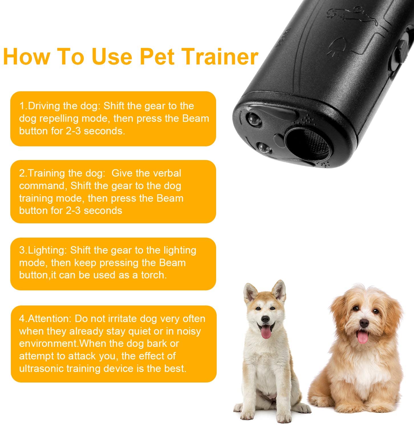  Frienda Ahuyentador de Perros por Ultrasonido LED y Entrenador Dispositivo 3 en 1 Dispositivo de Entrenamiento de Perro Portátil para Detener Ladridos (Negro) 