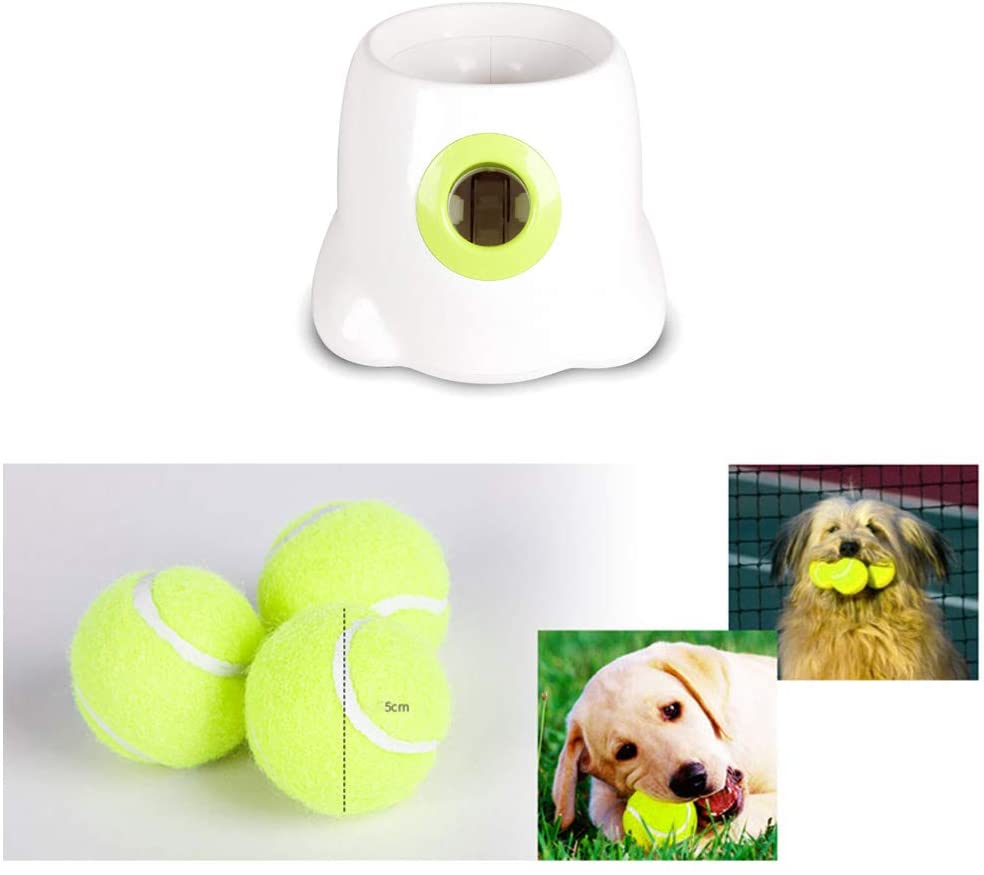  Fuitna Juguete para Perro, Lanzador de Bolas automático para Mascotas Interactivo con máquina de Lanzamiento de Tenis para Entrenamiento y Jugar – 3 Bolas Incluidas 