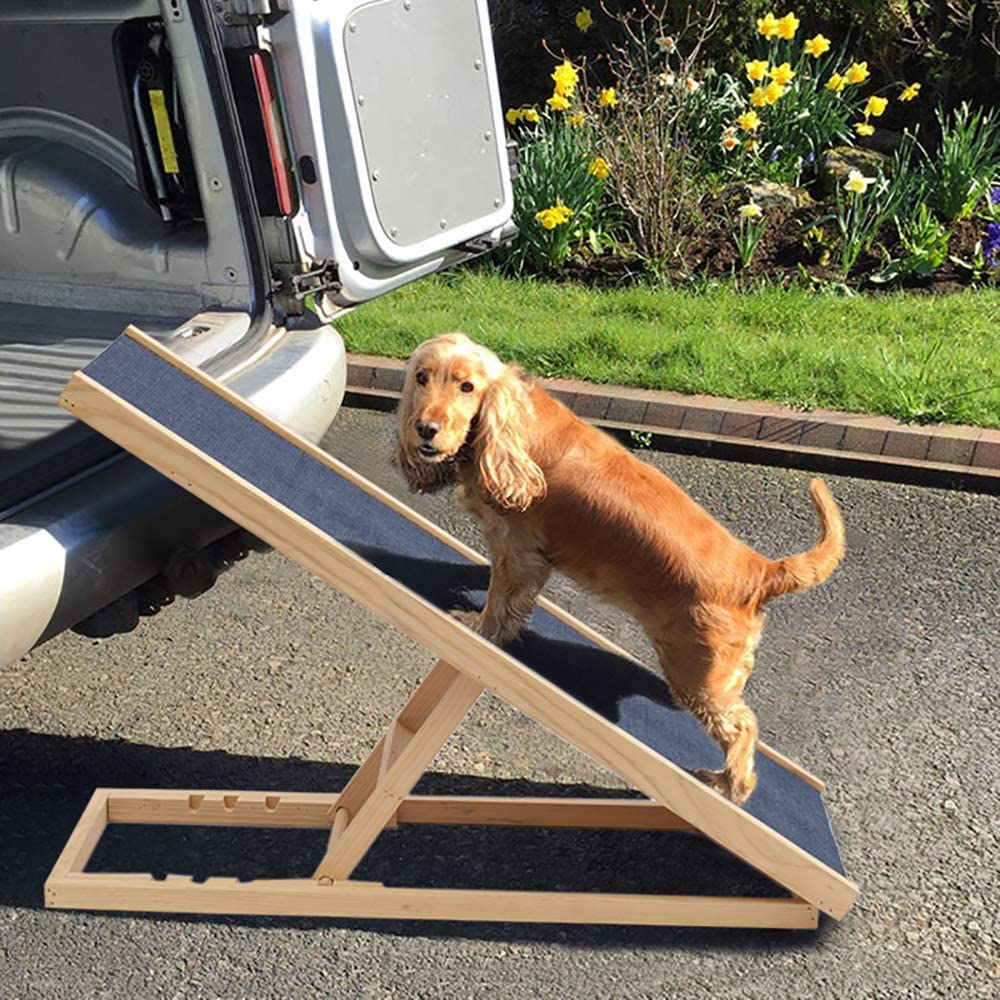  GBWHL Perro Mascota rampa Ajustable en Altura rampa de Seguridad Antideslizante para el Perro de Madera Escalera de Gato Viajes,A 