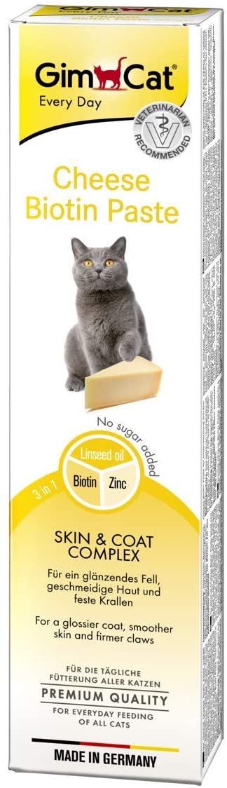  GimCat Cheese Biotin, pasta de queso con biotina – Con queso aromático, zinc y aceite de linaza – Complejo para pelaje, piel y garras – 1 tubo (1 x 200 g) 