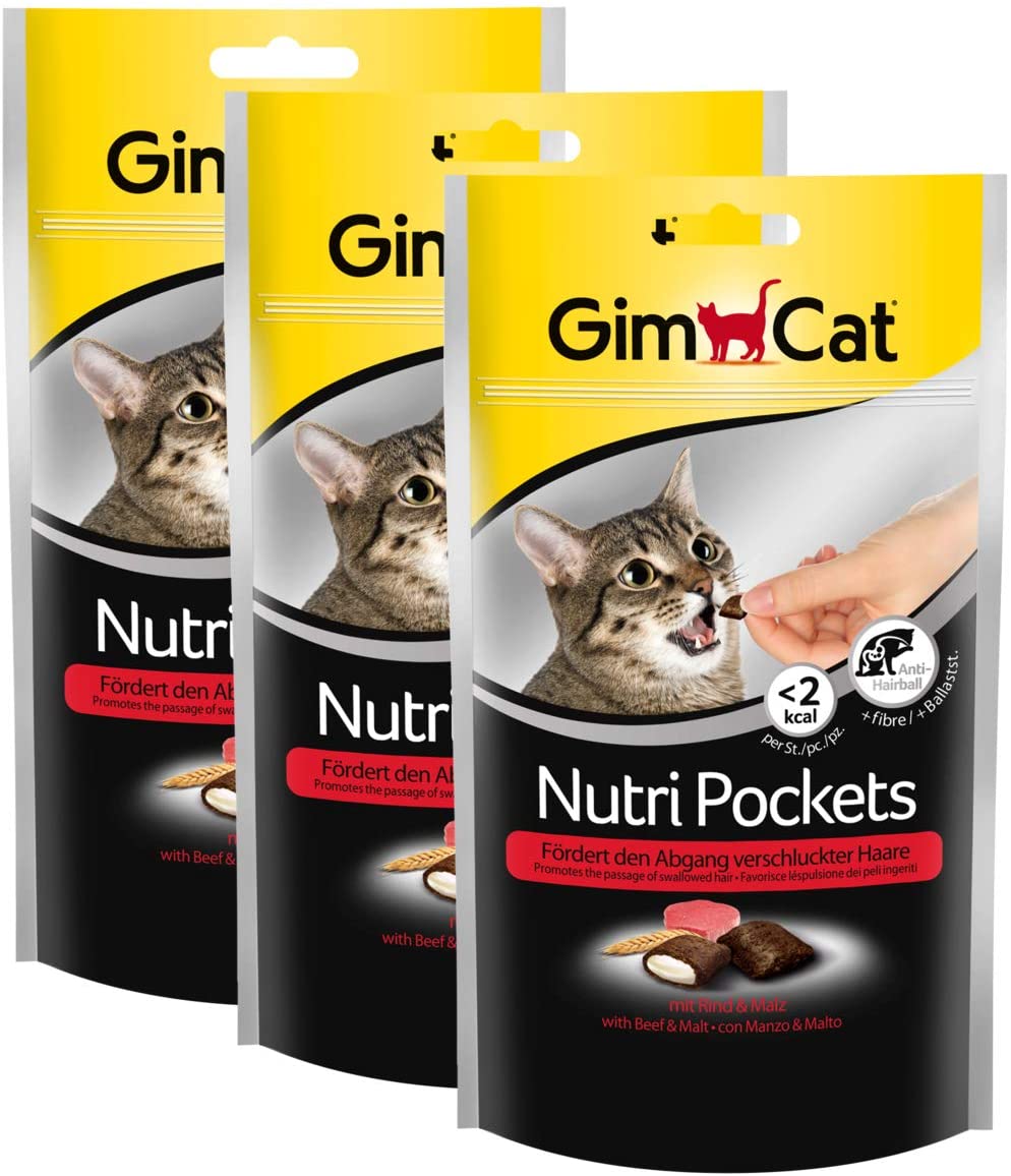  GimCat Nutri Pockets - Saco para Gatos con Relleno cremoso y Ingredientes funcionales, sin azúcar, 3 Bolsas (3 x 60 g) 
