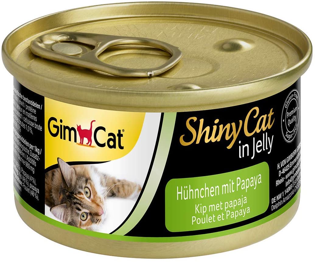  GimCat ShinyCat in Jelly Kitten – Comida para gatos: con trocitos extrapequeños en gelatina, indicada para gatitos jóvenes a partir de las 8 semanas – Sin azúcar añadido – Pollo – 24 latas (24 x 70 g) 