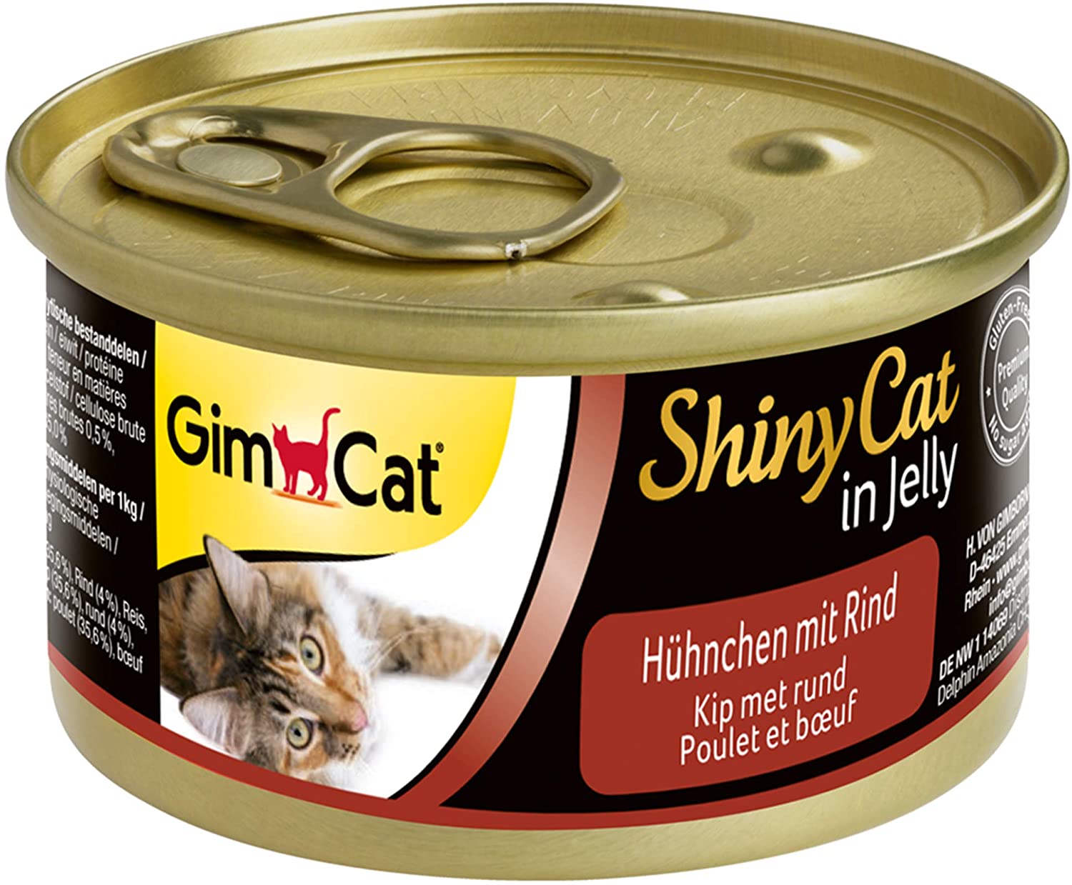  GimCat ShinyCat in Jelly Kitten – Comida para gatos: con trocitos extrapequeños en gelatina, indicada para gatitos jóvenes a partir de las 8 semanas – Sin azúcar añadido – Pollo – 24 latas (24 x 70 g) 