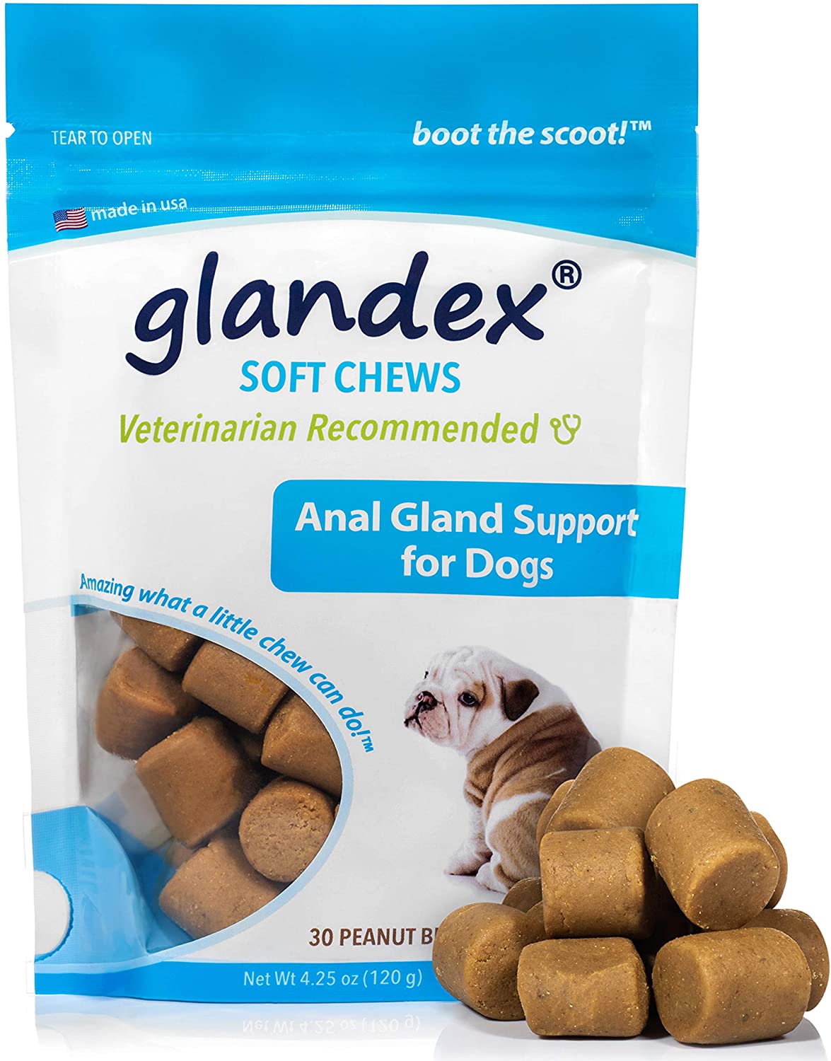  Glandex 30 Count Soft Chews Suplemento de probióticos y Fibra para Perros 