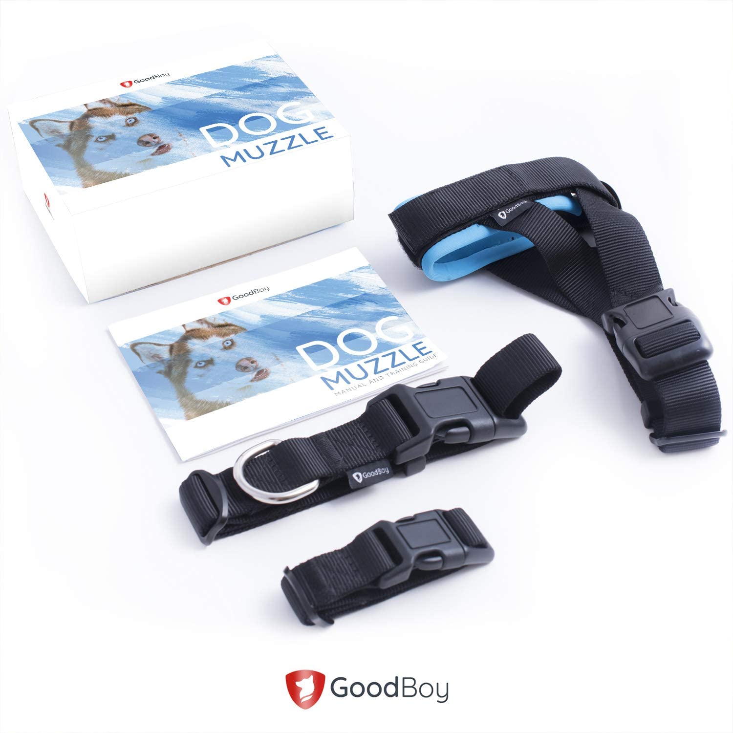  GoodBoy Bozal de protección Suave para Perros – Evita mordiscos, ladrido y masticación (M, Azul) 