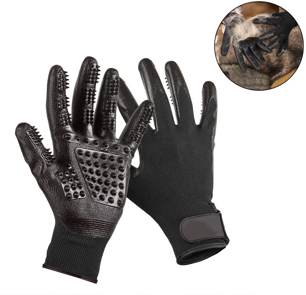  Guantes de Aseo para Mascotas, Pawaca Retiro del Pelo y Masaje de Mascotas Cepillo - Cinco Dedos Diseño Flexibles para Perros / Gatos / Caballo 1 Par (izquierda y Derecha) 