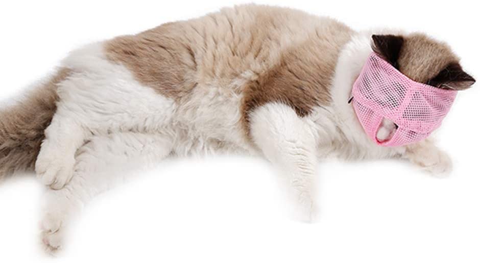  Hemore - Bozal Multifuncional para Gato antibita, Transpirable, para Mascotas, para Evitar Que los Gatos se muevan y masticen, Talla L, Color Rosa 