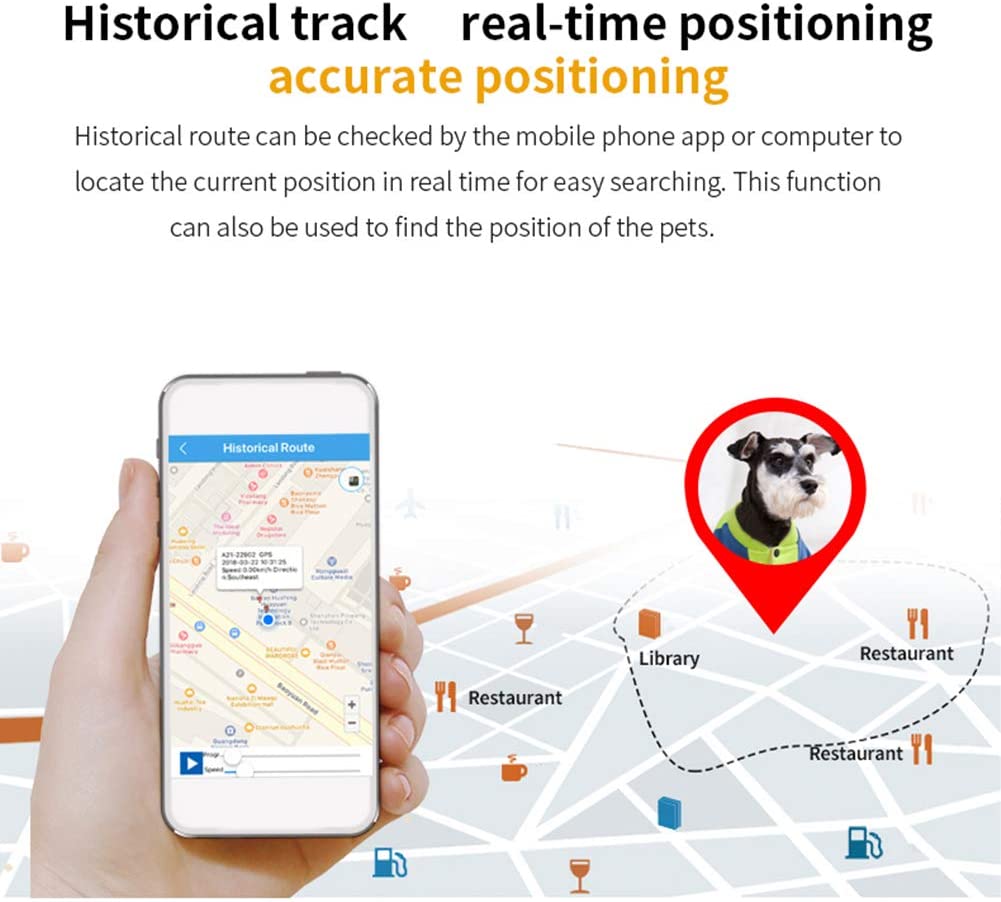  HSHXY Rastreador GPS para Perros y Gatos, Monitor de Actividad en Tiempo Real para Perros Gatos WiFi GPS LBS Dispositivo de Seguimiento de posicionamiento con Collar 