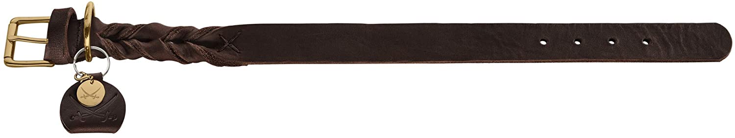  HUNTER 66856 Sansibar Solid - Collar para Perros (Cuero, Trenzado, Robusto, Elegante, 35 cm), Color marrón Oscuro 