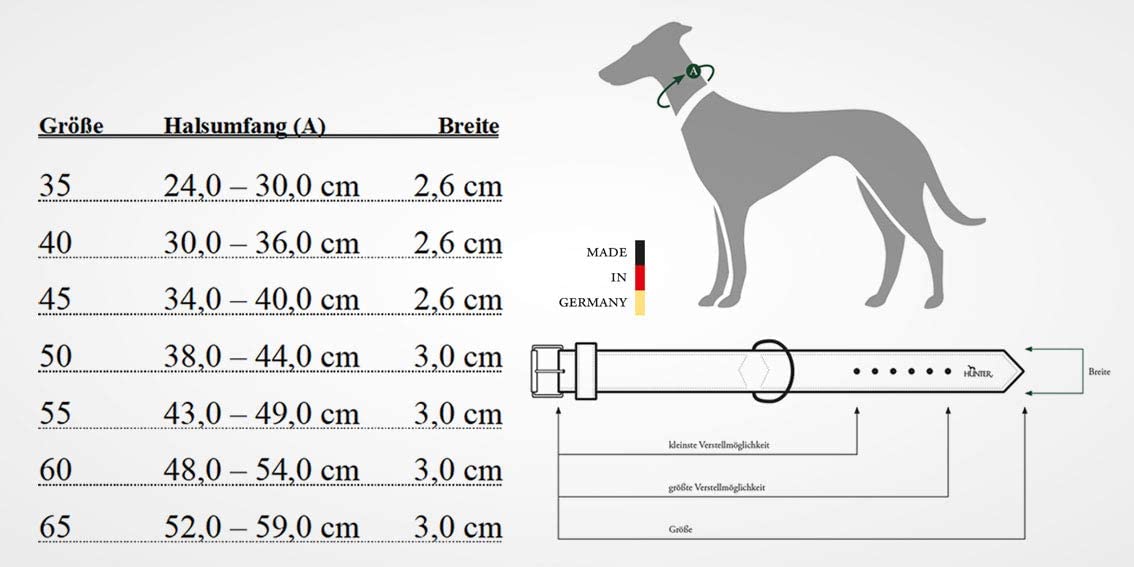  HUNTER 66857 Sansibar Solid - Collar para Perros (Cuero, Trenzado, Robusto, Elegante, 40 cm), Color marrón Oscuro 